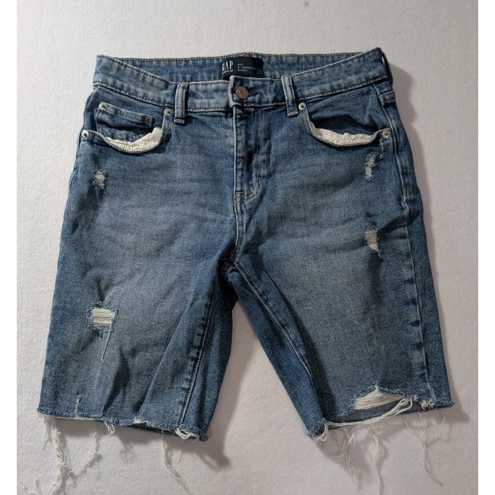 Y2K Gap‎ Denim Bermuda Shorts Sz 4/27 Distressed Raw Hem Casual Cutoffs